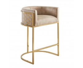 Art deco barov&aacute; stolička Ariande so zamatov&yacute;m b&eacute;žov&yacute;m poťahom a zlatou kovovou kon&scaron;trukciou 88 cm