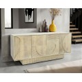 Modern&yacute; art deco svetl&yacute; hned&yacute; pr&iacute;born&iacute;k Sonia z bielen&eacute;ho mangov&eacute;ho dreva so &scaron;tyrmi dvierkami s geometrick&yacute;m reli&eacute;fom 170 cm