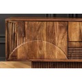 Dizajnov&yacute; art deco &scaron;tvordverov&yacute; TV stol&iacute;k Sonia s geometrick&yacute;m reli&eacute;fom z mas&iacute;vneho mangov&eacute;ho dreva v hnedej farbe 200 cm