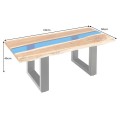 Dizajnov&yacute; mas&iacute;vny obdĺžnikov&yacute; konferenčn&yacute; stol&iacute;k Aquila s hnedou ak&aacute;ciou doskou s modr&yacute;m epoxidov&yacute;m pruhom 110 cm