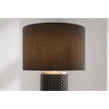 Dizajnov&aacute; art deco čierna stoln&aacute; lampa Draconia s keramickou podstavou s reli&eacute;fnym &scaron;tvorcov&yacute;m vzorom a zlat&yacute;mi detailmi 70 cm