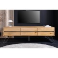 Modern&yacute; dizajnov&yacute; TV stol&iacute;k Andala s tromi dvierkami v svetlom hnedom dubovom preveden&iacute; s čiernymi detailmi 160 cm
