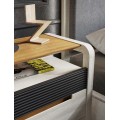 Luxusn&yacute; art deco obdĺžnikov&yacute; nočn&yacute; stol&iacute;k Berna s dvomi z&aacute;suvkami a mramorovou doskou s vr&uacute;bkovan&yacute;m panelom 65 cm