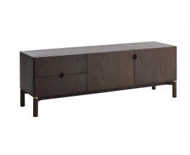 Art deco dvojdverový obdĺžnikový hnedý TV stolík Linia s dvomi zásuvkami s valcovými nožičkami 160 cm