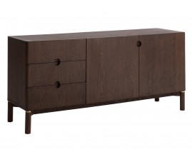 Moderný art deco dvojdverový príborník Linia s tromi zásuvkami s okrúhlymi úchytkami v tmavom hnedom dubovom prevedení 160 cm