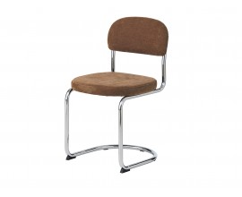 Retro chrómová jedálenská stolička Kromo s konzolovou kovovou konštrukciou a terakotovým hnedým ženilkovým poťahom 48 cm