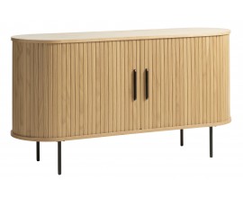 &Scaron;kandin&aacute;vsky dvojdverov&yacute; pr&iacute;born&iacute;k Bornholm ov&aacute;lneho tvaru s lamelov&yacute;m reli&eacute;fom v svetlom hnedom dubovom preveden&iacute; 140 cm