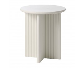 Art deco okr&uacute;hly pr&iacute;ručn&yacute; stol&iacute;k Hvidea s rebrovanou podstavou v sivo b&eacute;žovom preveden&iacute; v odtieni greige 50 cm