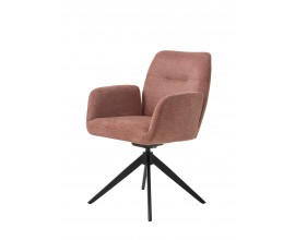 Modern&aacute; otočn&aacute; jed&aacute;lensk&aacute; stolička Jens s opierkami na ruky s mel&iacute;rovan&yacute;m ružov&yacute;m poťahom a čiernou podstavou 88 cm