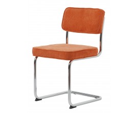 Retro chrómová jedálenská stolička Bente s lesklou konzolovou konštrukciou a oranžovým menčestrovým poťahom 84 cm