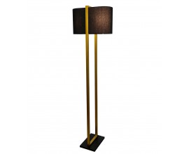 Modern&aacute; glamour stojaca lampa Ambient so zlat&yacute;m kovov&yacute;m r&aacute;mom s čiernym textiln&yacute;m tienidlom a obdĺžnikov&yacute;m podstavcom  160 cm