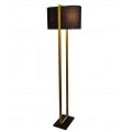 Art deco obdĺžniková stojaca lampa Ambient s oválnym čiernym látkovým tienidlom so zlatým kovovým rámom s povrchovou úpravou a čiernym obdĺžnikovým podstavcom z MDF dosky