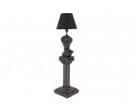 Dizajnov&aacute; vintage čierna stoln&aacute; lampa Antica s nohou v tvare antick&eacute;ho stĺpa s bustou D&aacute;vida s textiln&yacute;m tienidlom  72 cm