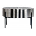 Dizajnov&yacute; art deco okr&uacute;hly konferenčn&yacute; stol&iacute;k Celia s intarziou so vzorom slnečn&yacute;ch l&uacute;čov v čiernej a bielej farbe 64 cm