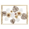 Dizajnov&yacute; glamour zlat&yacute; konzolov&yacute; stol&iacute;k Floral s obdĺžnikovou zrkadlovou doskou a kovovou podstavou s flor&aacute;lnym zdoben&iacute;m 114 cm