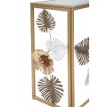 Dizajnov&yacute; glamour zlat&yacute; konzolov&yacute; stol&iacute;k Floral s obdĺžnikovou zrkadlovou doskou a kovovou podstavou s flor&aacute;lnym zdoben&iacute;m 114 cm