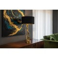 Dizajnov&aacute; glamour stoln&aacute; lampa Tierra Glam so zlatou kovovu podstavou s fig&uacute;rou kobry a čiernym textiln&yacute;m tienidlom 110 cm