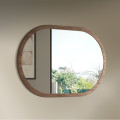 Luxusn&eacute; modern&eacute; ov&aacute;lne n&aacute;stenn&eacute; zrkadlo Vita Naturale s minimalistick&yacute;m orechov&yacute;m hned&yacute;m hladk&yacute;m r&aacute;mom 120 cm