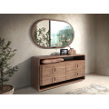 Luxusn&eacute; modern&eacute; ov&aacute;lne n&aacute;stenn&eacute; zrkadlo Vita Naturale s minimalistick&yacute;m orechov&yacute;m hned&yacute;m hladk&yacute;m r&aacute;mom 120 cm