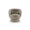 Dizajnov&eacute; art deco otočn&eacute; kreslo Elian s bukl&eacute; poťahom v hnedosivom odtieni taupe so zaoblenou siluetou 76 cm