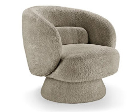 Dizajnové art deco otočné kreslo Elian s buklé poťahom v hnedosivom odtieni taupe so zaoblenou siluetou 76 cm