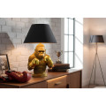 Dizajnov&aacute; glamour stoln&aacute; lampa Pop Atelier so zlatou podstavou so sochou opice s boxersk&yacute;mi rukavicami a čiernym tienidlom 55 cm