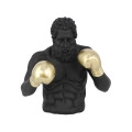 Dizajnová glamour socha Zeus v čiernej farbe v podobe vrchnej polovice tela antickej figúry s bradou v boxerskej póze so zlatými rukavicami