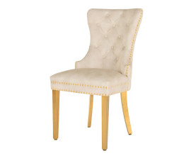 Glamour čal&uacute;nen&aacute; pre&scaron;&iacute;van&aacute; b&eacute;žov&aacute; jed&aacute;lensk&aacute; stolička Modern Barock so zlat&yacute;mi kovov&yacute;mi nožičkami a klopkadlom 98 cm