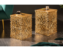 Art-deco &scaron;t&yacute;lov&yacute; set dvoch &scaron;tvorcov&yacute;ch pr&iacute;ručn&yacute;ch stol&iacute;kov Hoja v zlatej farbe
