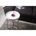 Art deco okr&uacute;hly pr&iacute;ručn&yacute; stol&iacute;k Modul s matnou sivou doskou a striebornou chr&oacute;movou kovovou podstavou 40 cm