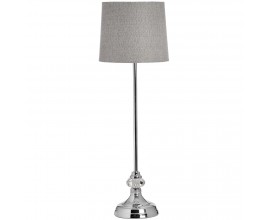 &Scaron;t&yacute;lov&aacute; chromovan&aacute; stoln&aacute; lampa Geona v glamour &scaron;t&yacute;le v striebornej farbe s kri&scaron;t&aacute;ľom a s tienidlom v sivej farbe
