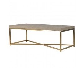 Art-deco b&eacute;žov&yacute; konferenčn&yacute; stol&iacute;k Faux Shagreen s matn&yacute;mi zlat&yacute;mi nohami 120 cm