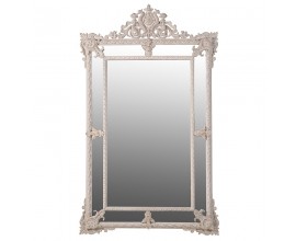 Klasick&eacute; dizajnov&eacute; zrkadlo Ornata s dreven&yacute;m zdoben&yacute;m r&aacute;mom v kr&eacute;movej farbe obdĺžnikov&eacute; 182cm