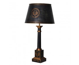 Dizajnov&aacute; vintage čierna kovov&aacute; lampa Empire s ornament&aacute;lnym zdoben&iacute;m v bronzovej farbe s hranatou podstavou a okr&uacute;hlym tienidlom