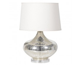 Dizajnov&aacute; modern&aacute; stoln&aacute; lampa Perry s bielym valcovit&yacute;m tienidlom a kovovu podstavou so strieborn&yacute;m patinovan&yacute;m efektom