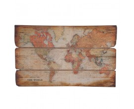 &Scaron;t&yacute;lov&aacute; vintage dreven&aacute; plaketa s dizajnom mapy sveta The World v koloni&aacute;lnom &scaron;t&yacute;le v hnedej farbe 120 cm 