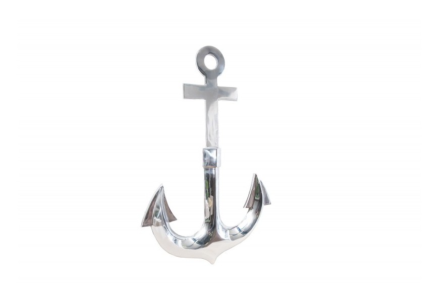 Glamour n&aacute;stenn&aacute; dekor&aacute;cia Anchor v striebornej farbe v tvare kovovej kotvy s leskl&yacute;m povrchom na zavesenie 70 cm