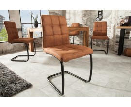 Dizajnov&aacute; vintage jed&aacute;lensk&aacute; stolička Modena s hned&yacute;m poťahom z mikrovl&aacute;kna a s čiernymi nohami 92cm