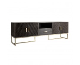 Tmavohned&yacute; art-deco TV stol&iacute;k Catia z mas&iacute;vneho dreva 200 cm so z&aacute;suvkou a &scaron;tyrmi dvierkami