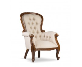 Koloni&aacute;lne Grandfather kreslo M-VINTAGE z mas&iacute;vu s b&eacute;žov&yacute;m čal&uacute;nen&iacute;m 107cm