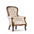 Koloni&aacute;lne Grandfather kreslo M-VINTAGE z mas&iacute;vu s b&eacute;žov&yacute;m čal&uacute;nen&iacute;m 107cm