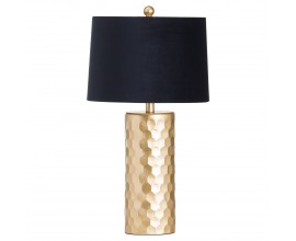 Art-deco lampa Alminar II so zlat&yacute;m reli&eacute;fnym podstavcom a čiernym zamatov&yacute;m tienidlom 62cm