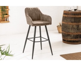 Modern&aacute; barov&aacute; stolička Vittel z mikrovl&aacute;kna sivohnedej farby s čiernymi kovov&yacute;mi nohami 102cm