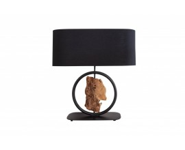 Modern&aacute; čierna stoln&aacute; lampa Elements s dreven&yacute;mi prvkami 58cm