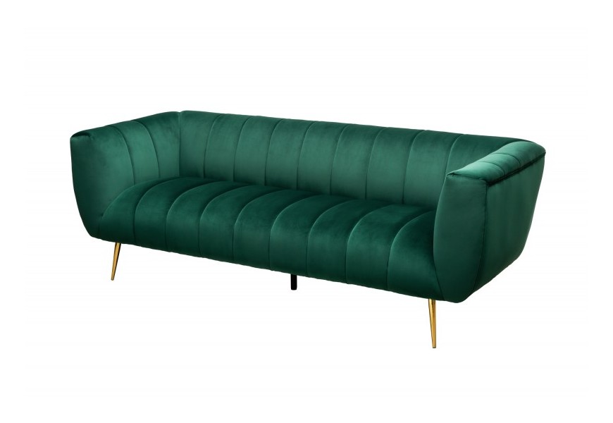 Art-deco zamatov&aacute; sedačka Vermont v zelenom pre&scaron;&iacute;vanom poťahu 225cm