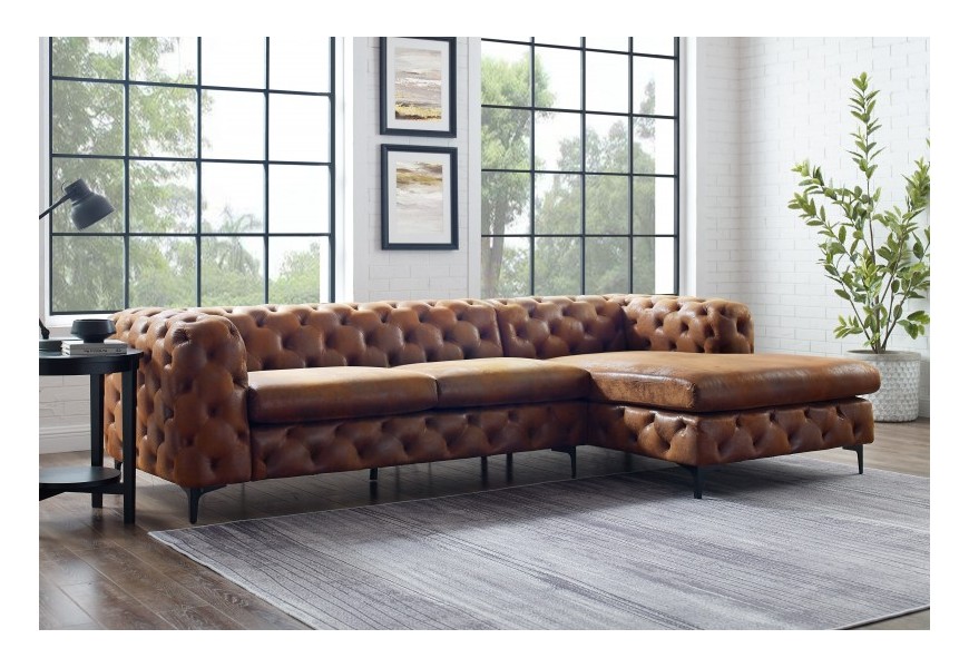 Chesterfield rohov&aacute; sedačka Modern Barock v antickej hnedej farbe na nožičk&aacute;ch 275