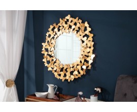 Art-deco nadčasov&eacute; okr&uacute;hle n&aacute;stenn&eacute; zrkadlo Papillon v r&aacute;me zlatej farby 78cm