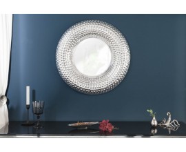 Orient&aacute;lne kruhov&eacute; z&aacute;vesn&eacute; zrkadlo Solei s hrub&yacute;m strieborn&yacute;m r&aacute;mom 60cm