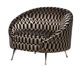 Art-deco luxusn&eacute; kreslo Glamoure II s kontrastn&yacute;m vzorovan&yacute;m poťahom na kovov&yacute;ch nožičk&aacute;ch 77cm