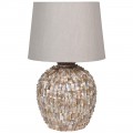 Dizajnová okrúhla keramická lampa Effi zlatej farby so sivým tienidlom